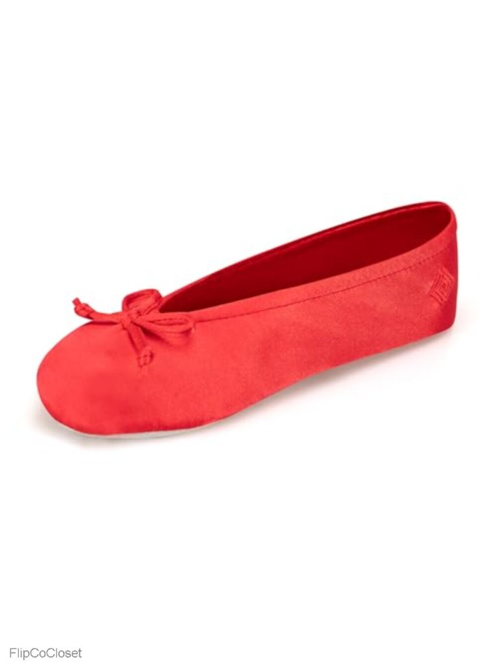 Satin Ballerina Slippers with Ribbon Bow & Suede Sole